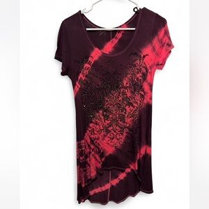 Vocal Rhinestonw High-Low  Short Sleeve Tee / dress Y2K medium